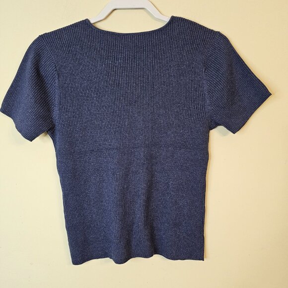 NWT‎ Women's Talbots Petites Ribbed Short Sleeve Sweater Blue Size M - Picture 2 of 6